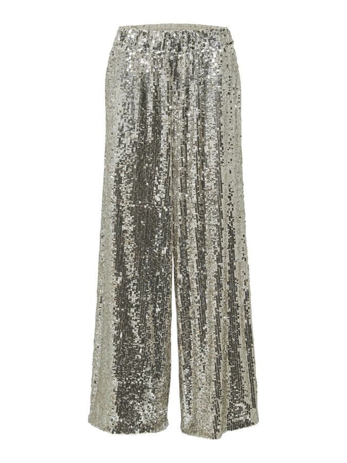 SEQUIN WIDE-LEG TROUSERS, Silver