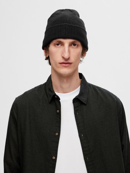 Selected WOOL BLEND KNITTED BEANIE, Black, highres - 16075397_Black_003.jpg