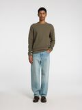 Selected 100% BAUMWOLL PULLOVER MIT RUNDHALSAUSSCHNITT, Vetiver, highres - 16094385_Vetiver_1154769_005.jpg