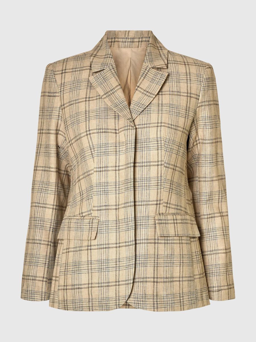 Selected LEINENMIX KARO SLIM FIT BLAZER, Bleached Sand, highres - 16099000_BleachedSand_1214358_001.jpg