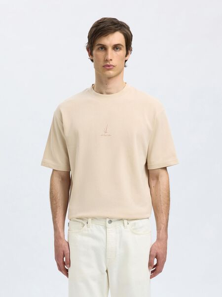 Selected LOOSE FIT PRINT T-SHIRT, Oatmeal, highres - 16097657_Oatmeal_003.jpg