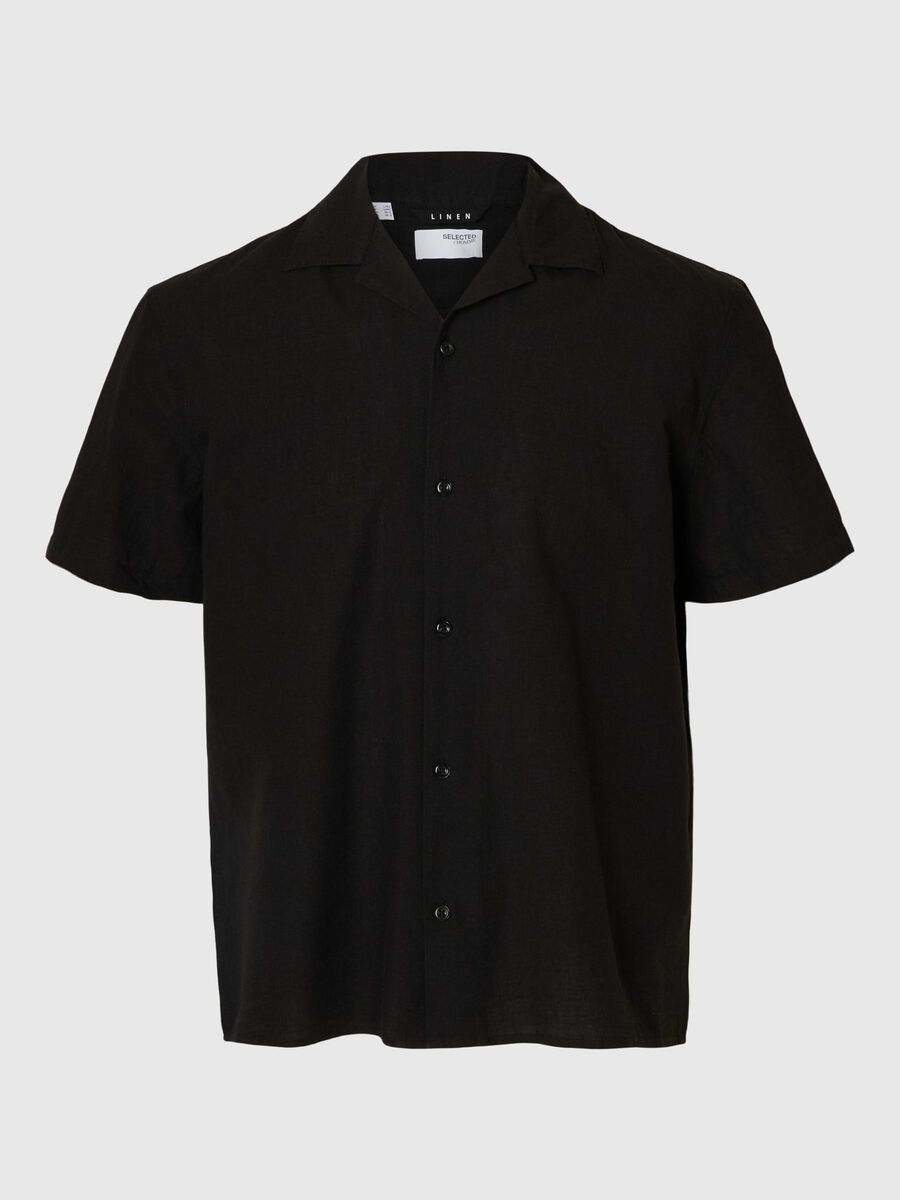 Selected LINEN BLEND SHORT SLEEVED SHIRT, Black, highres - 16092978_Black_001.jpg