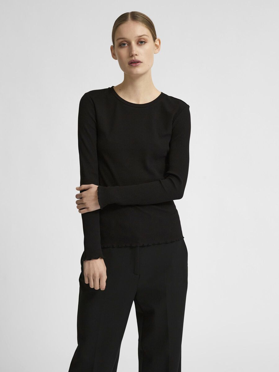 Selected PETITE ORGANIC COTTON T-SHIRT, Black, highres - 16079178_Black_003.jpg