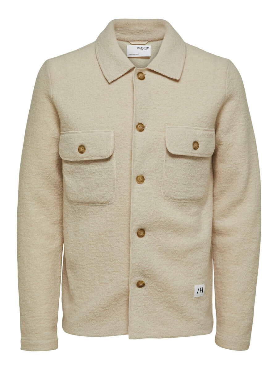 Selected - COL EN POINTE CARDIGAN EN MAILLE, Oatmeal, highres - 16080965_Oatmeal_001.jpg