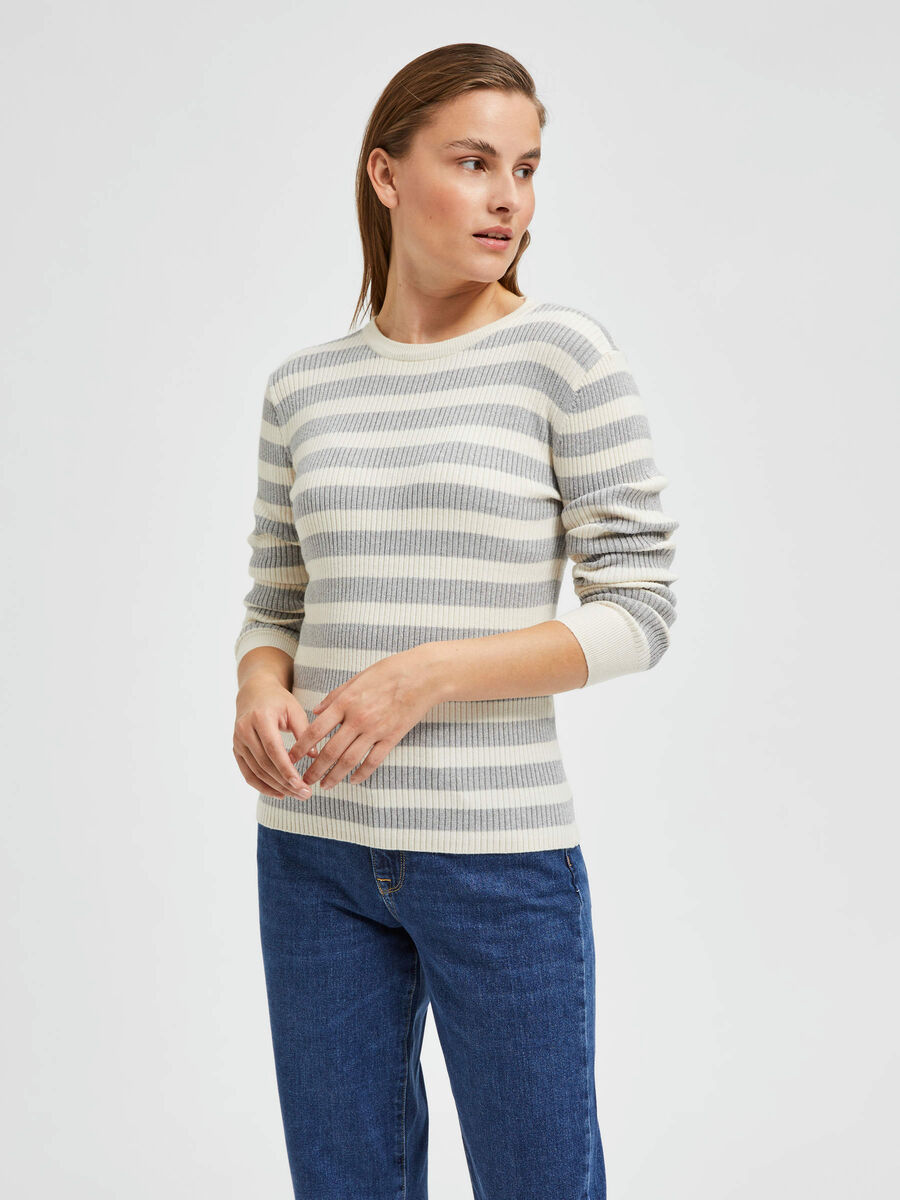 Selected STRIPETE STRIKKET PULLOVER, Sandshell, highres - 16084005_Sandshell_921543_003.jpg