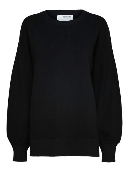 Selected BALLOON SLEEVED KNITTED PULLOVER, Black, highres - 16082528_Black_001.jpg
