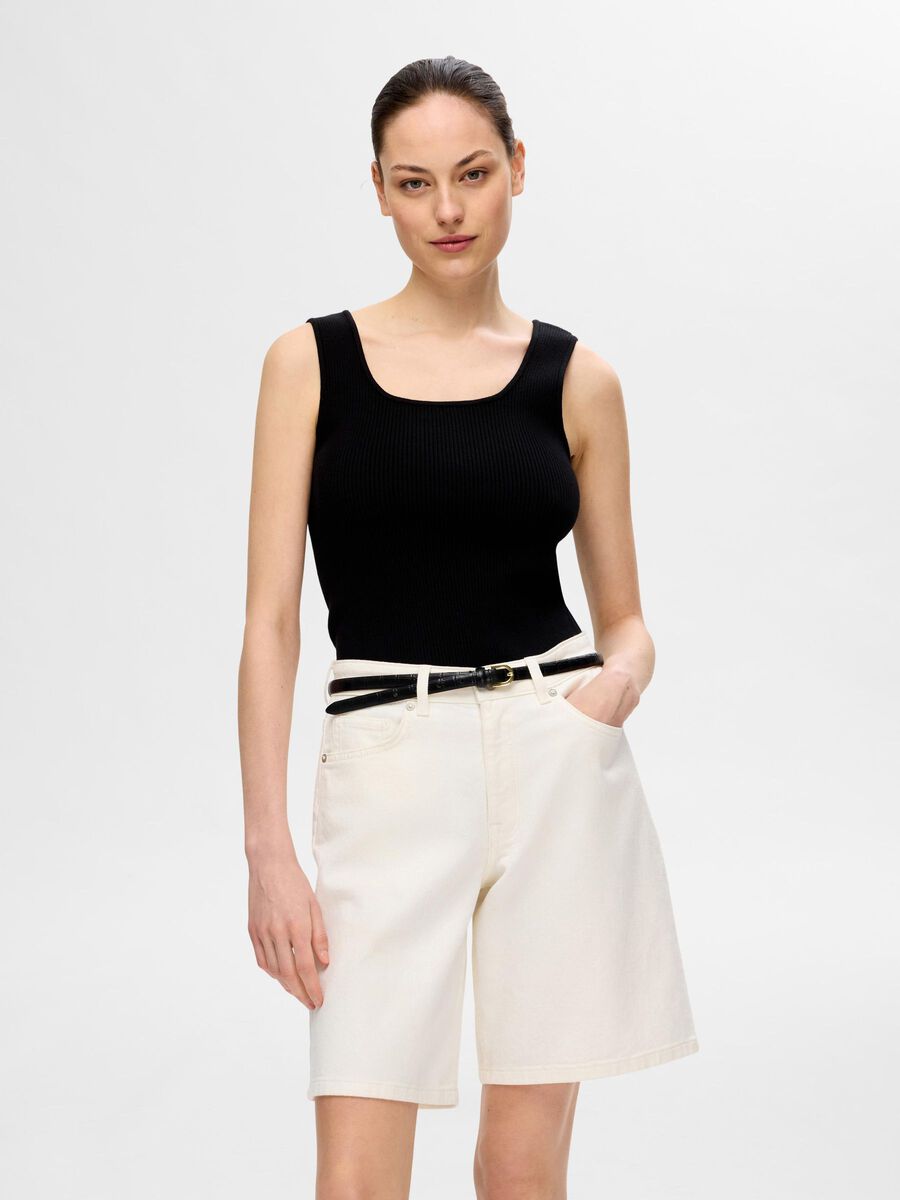 Selected RIBBED KNITTED  TANK TOP, Black, highres - 16093963_Black_003.jpg