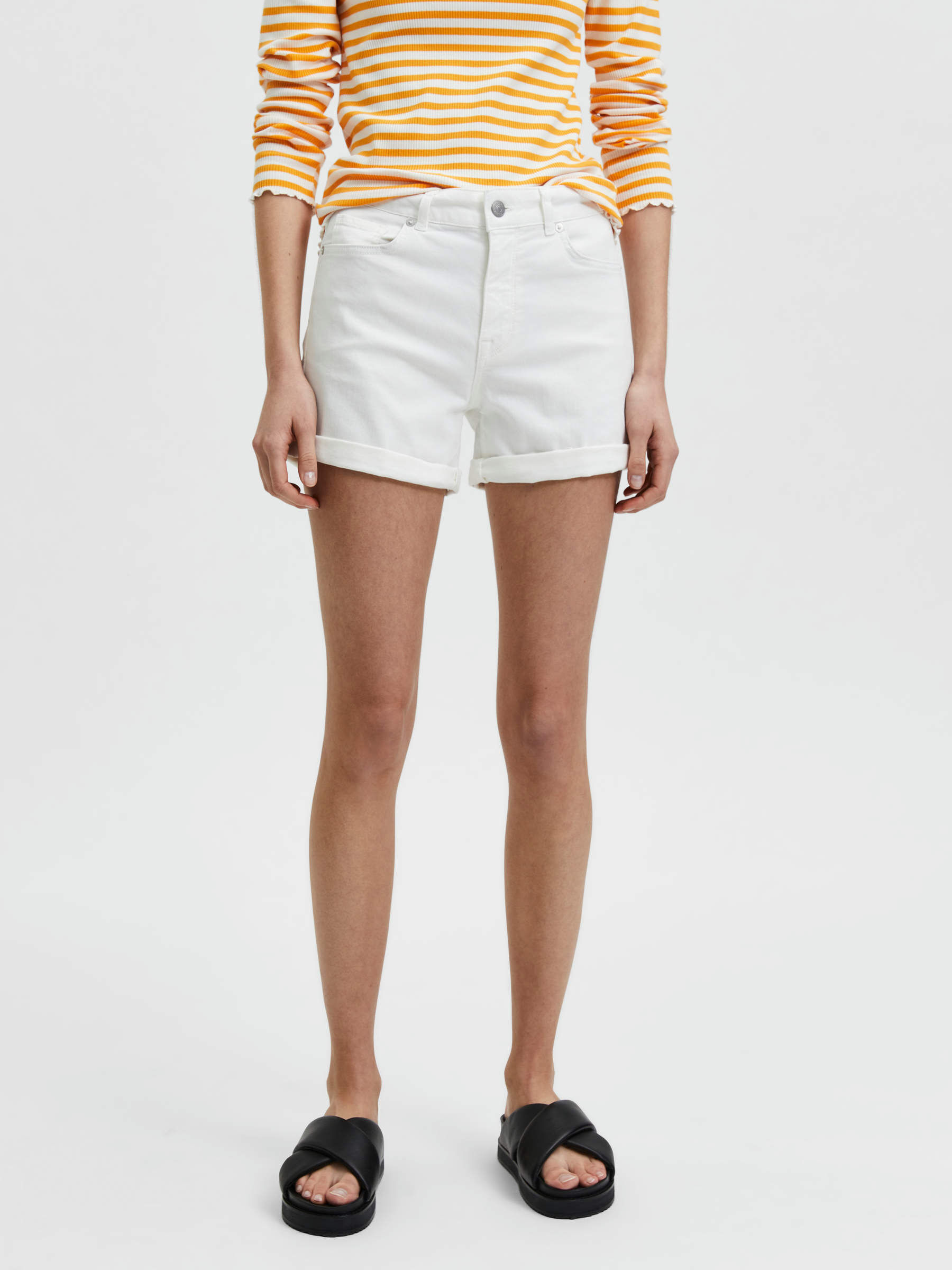 White MID WAIST DENIM SHORTS | Selected®