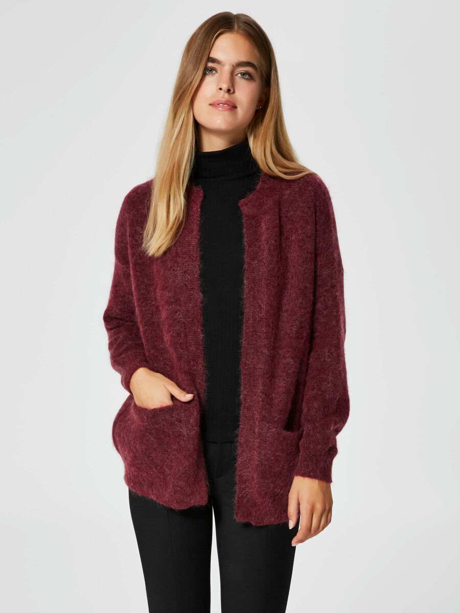 Selected KORT - STRIKKET CARDIGAN, Beet Red, highres - 16064755_BeetRed_647429_003.jpg