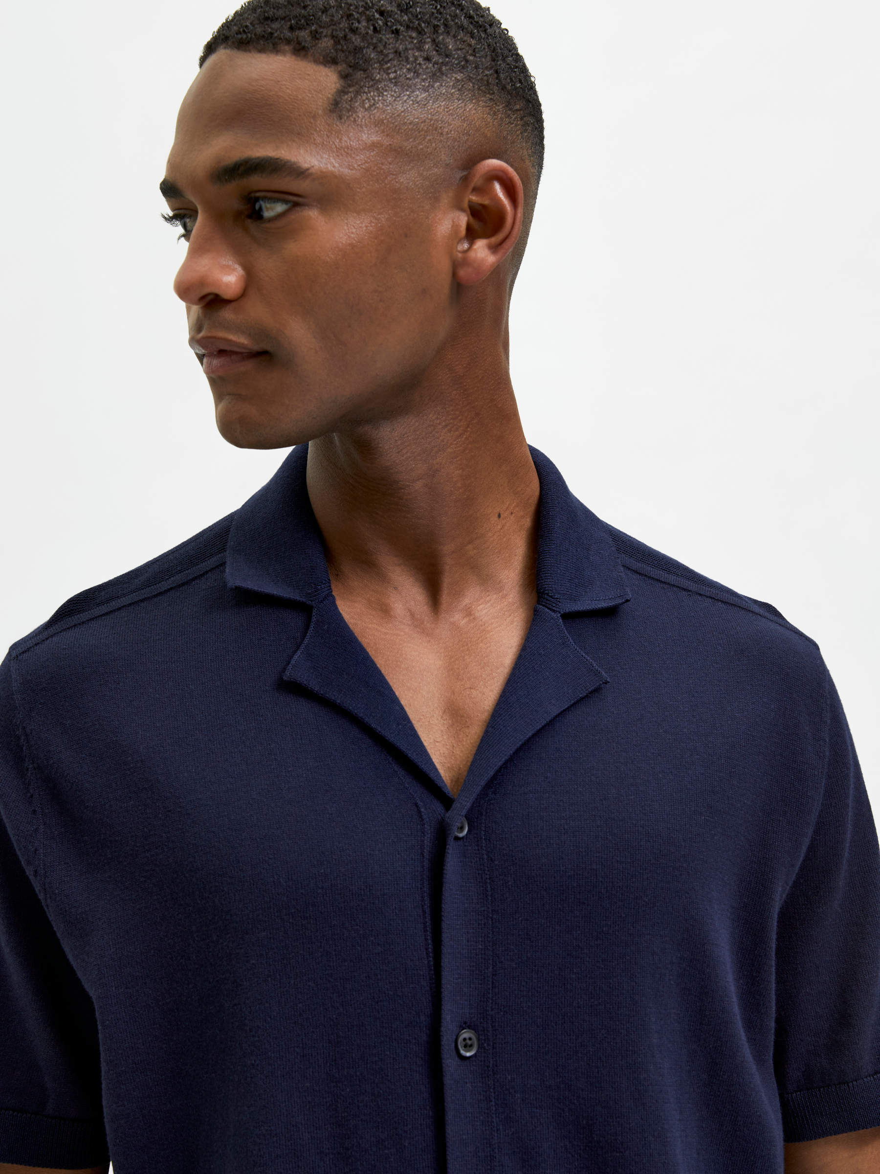 CUBAN COLLAR KNITTED CARDIGAN (Blue 