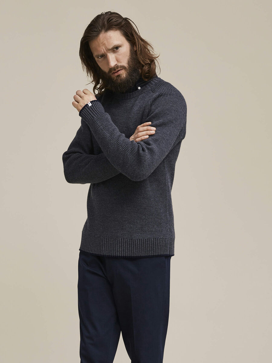 Selected HEAVY ORGANIC MERINO WOOL PULLOVER, Medium Grey Melange, highres - 16060241_MediumGreyMelange_636835_005.jpg