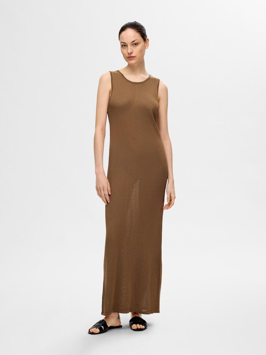 Selected VISCOSEMIX GEBREID MAXI JURK, Coca Mocha, highres - 16091497_CocaMocha_003.jpg