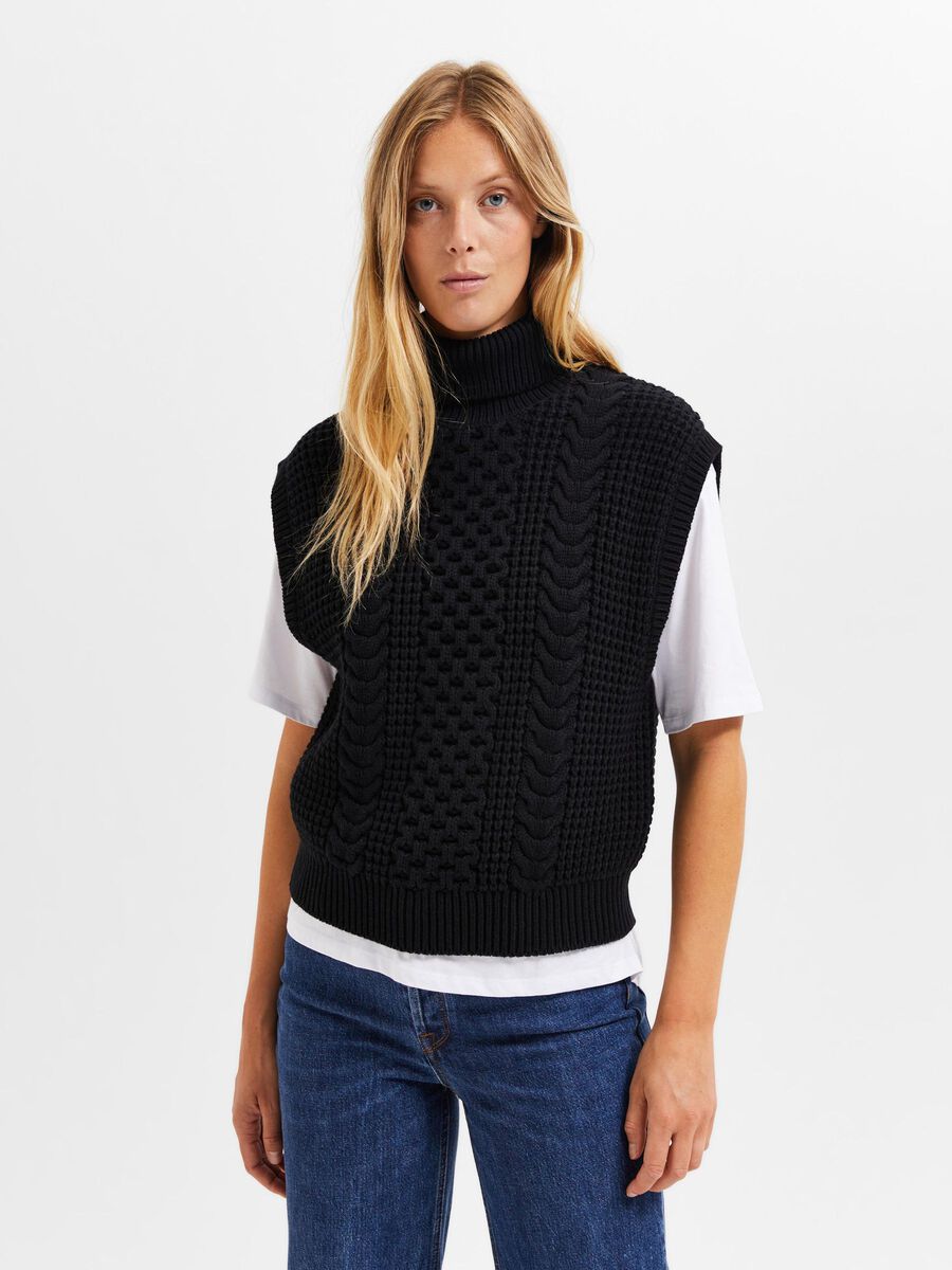 Selected CABLE-KNIT VEST, Black, highres - 16086238_Black_003.jpg