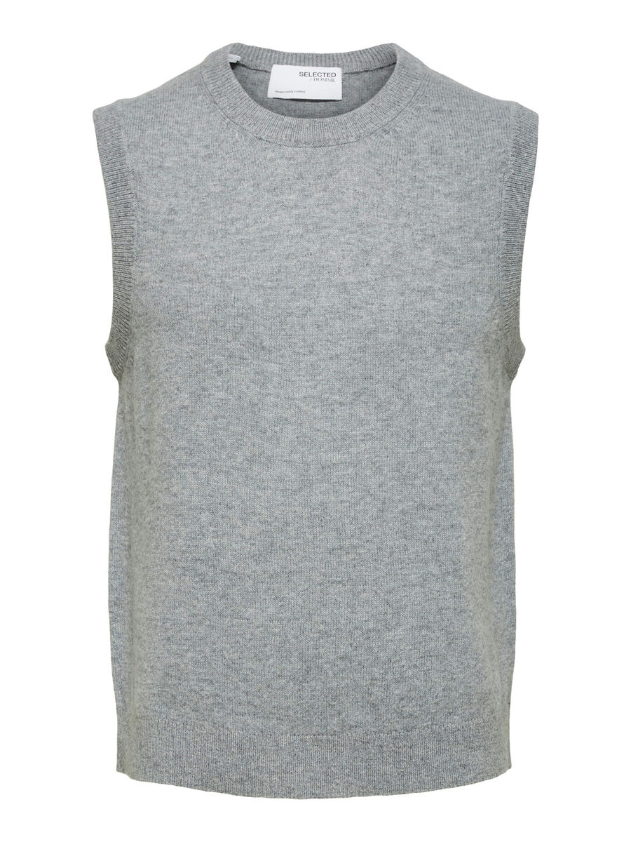 Selected ROUND NECK KNITTED VEST, Medium Grey Melange, highres - 16081100_MediumGreyMelange_001.jpg
