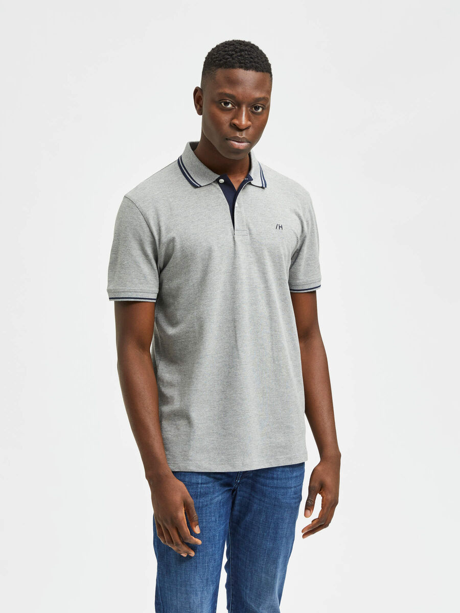 Selected MANCHES COURTES POLO, Medium Grey Melange, highres - 16082841_MediumGreyMelange_003.jpg