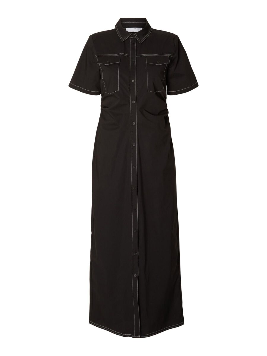 Selected SHORT-SLEEVED SHIRT DRESS, Black, highres - 16092640_Black_001.jpg