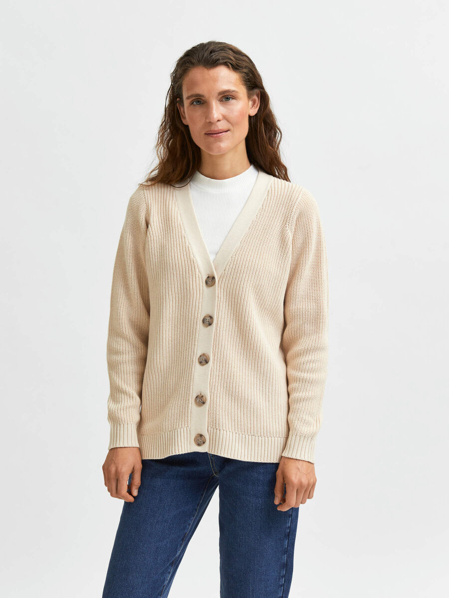 Selected V-AUSSCHNITT KNOPF STRICKJACKE, Sandshell, highres - 16079720_Sandshell_003.jpg