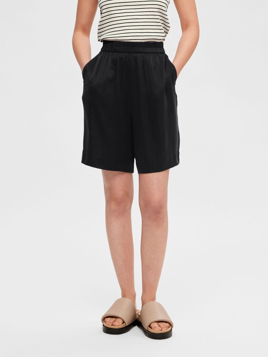 Selected SATIJN HIGH-WAIST SHORT, Black, highres - 16090277_Black_003.jpg