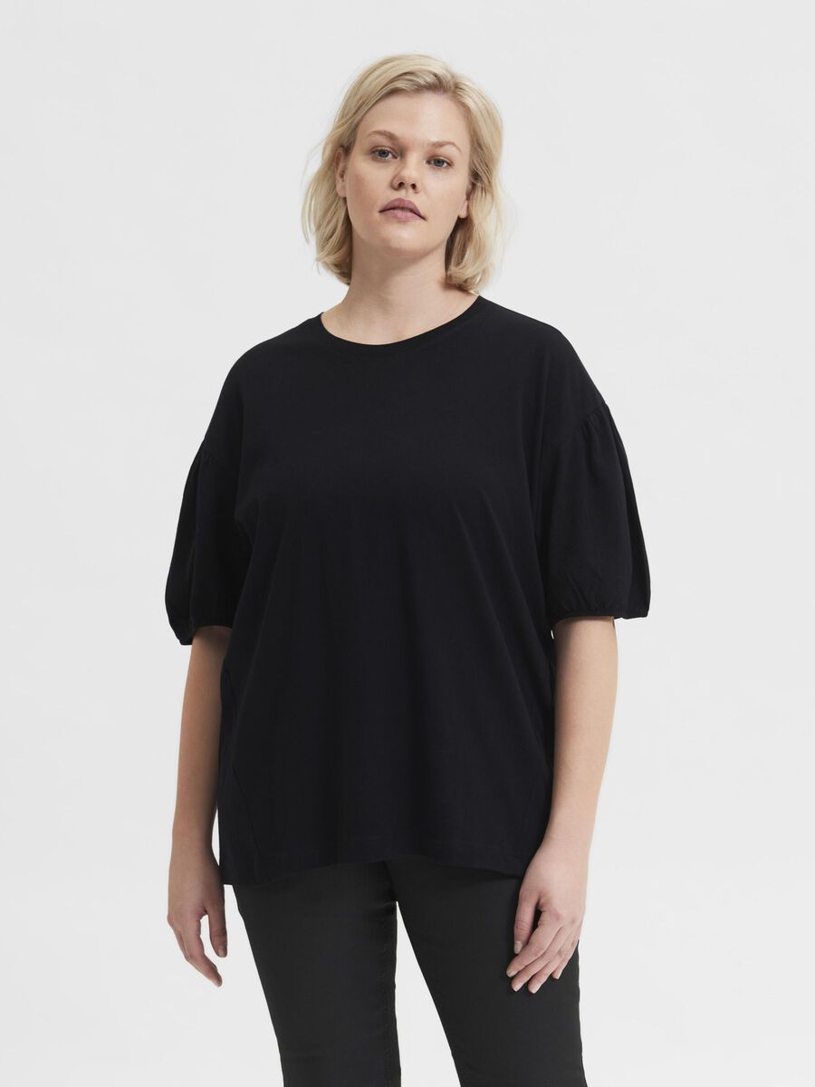 Selected CURVE PUFF SLEEVED TOP, Black, highres - 16083130_Black_003.jpg