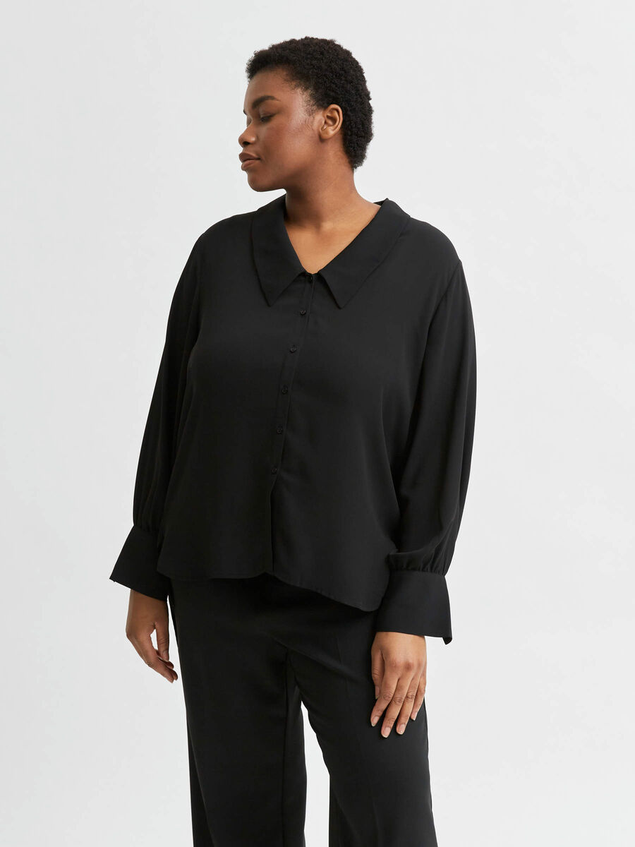 Selected CURVE - RECYCLED POLYESTER DEEP COLLAR - SHIRT, Black, highres - 16079299_Black_003.jpg