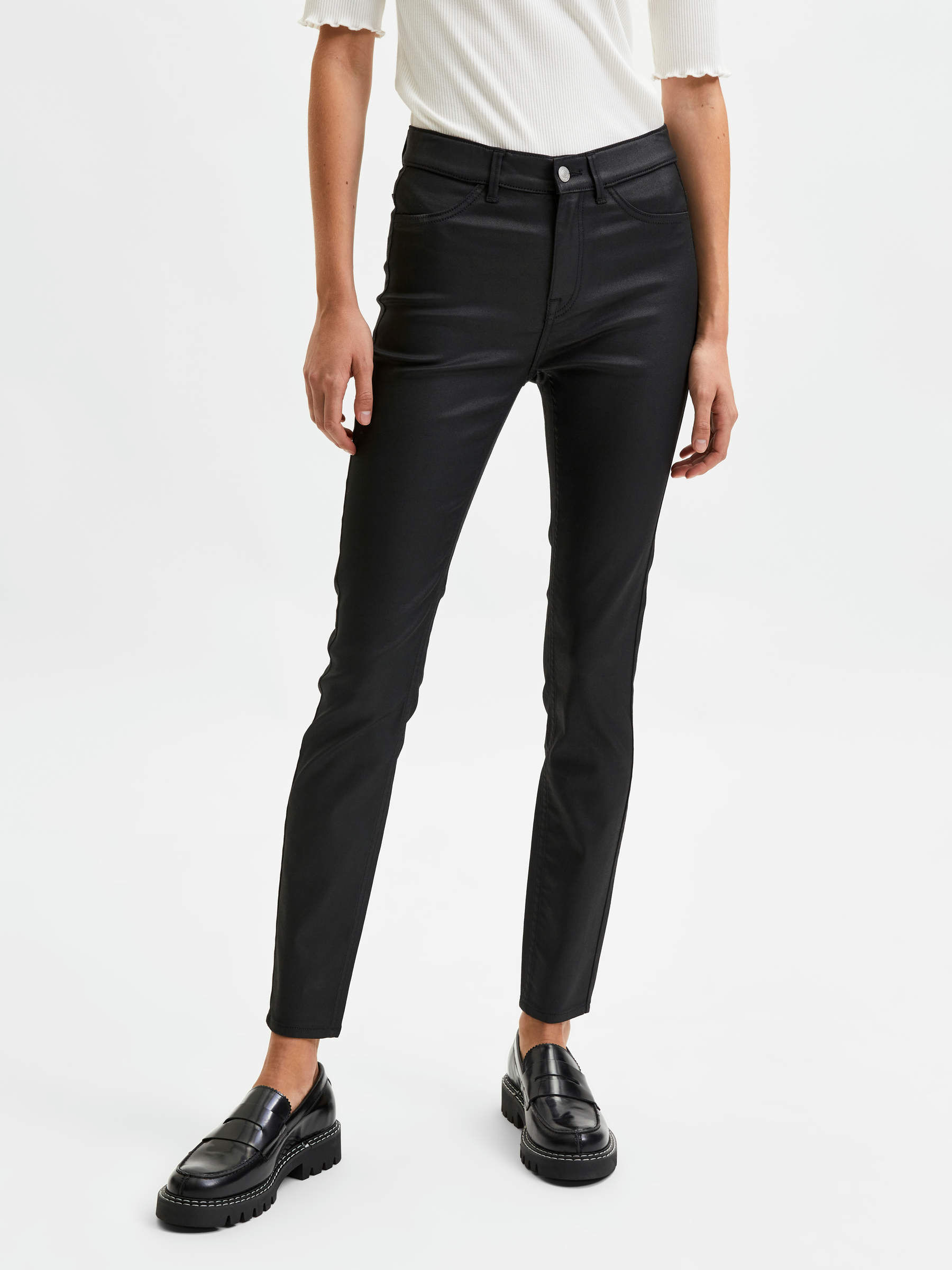 Black PU COATED HIGH WAISTED JEANS 