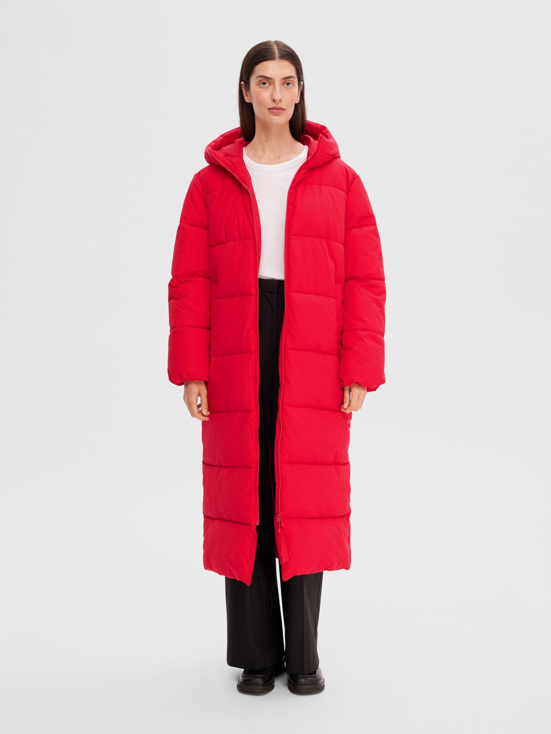 Long red discount puffer coat