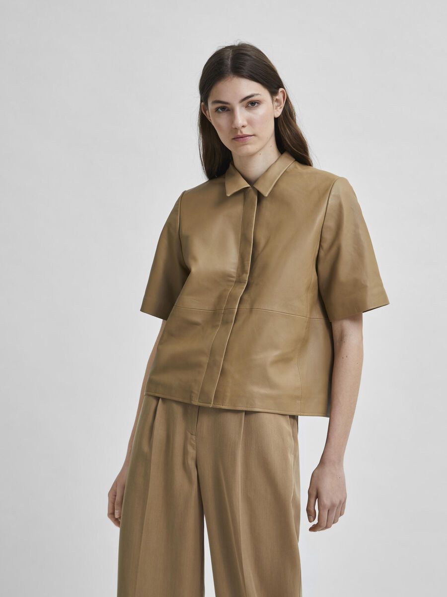 Selected CUIR D'AGNEAU AJUSTÉ CARRÉ CHEMISE, Kelp, highres - 16078917_Kelp_003.jpg