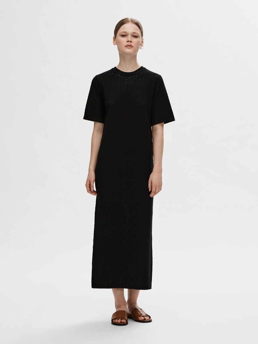 Selected VISCOSE BLEND KNITTED MIDI DRESS, Black, highres - 16093057_Black_003.jpg