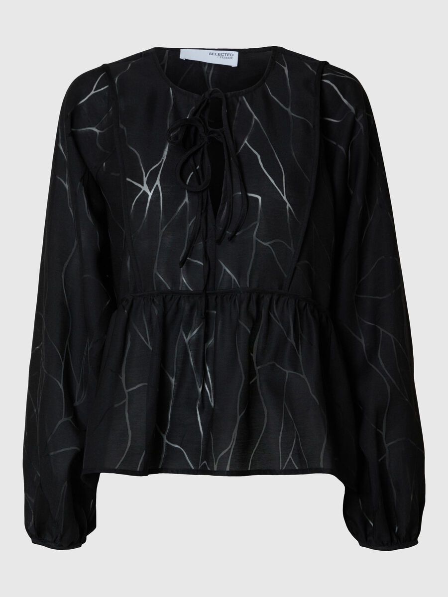 Selected KNYTING FORAN LANGERMET BLUSE, Black, highres - 16095927_Black_001.jpg