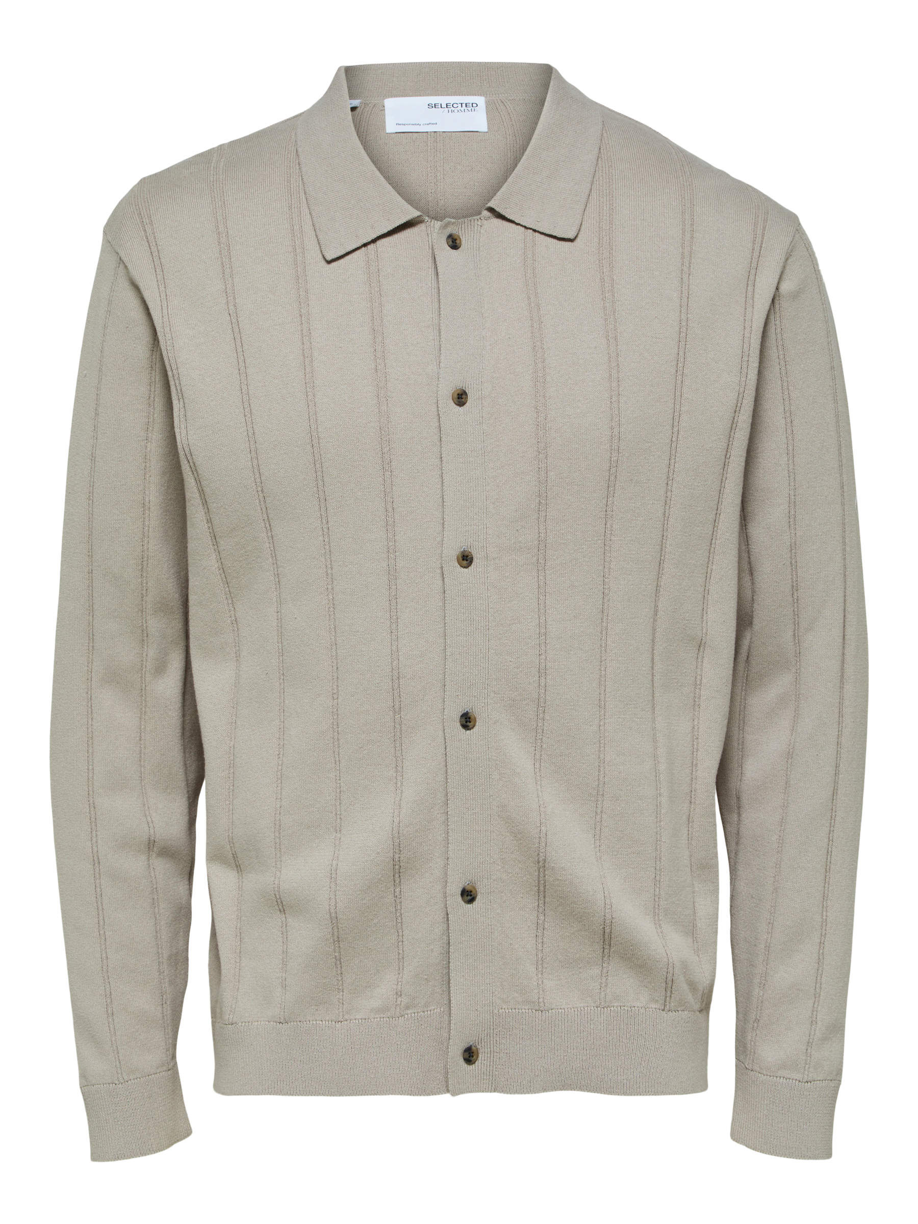 Beige RIBBED KNITTED CARDIGAN | Selected®