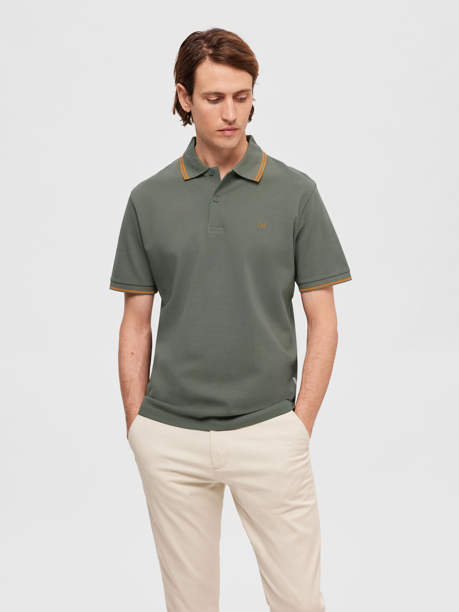 Green polo grey pants sales
