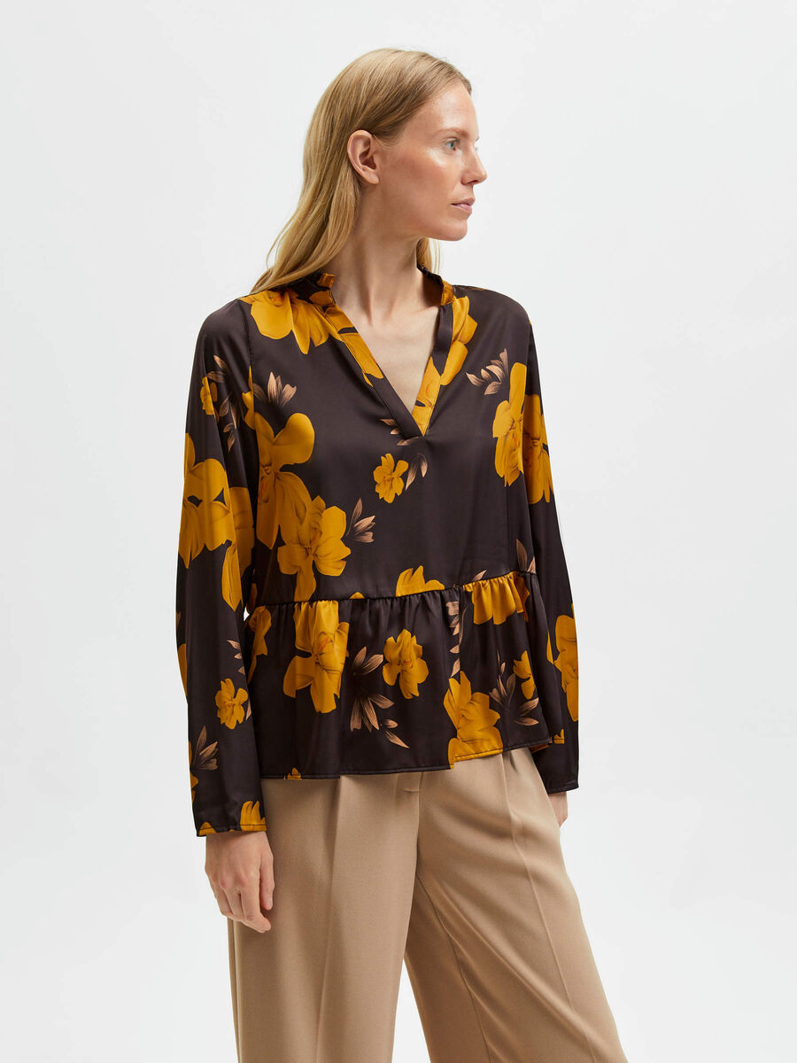 Selected FLORAL PRINT LONG SLEEVED BLOUSE, Black, highres - 16085700_Black_949916_003.jpg