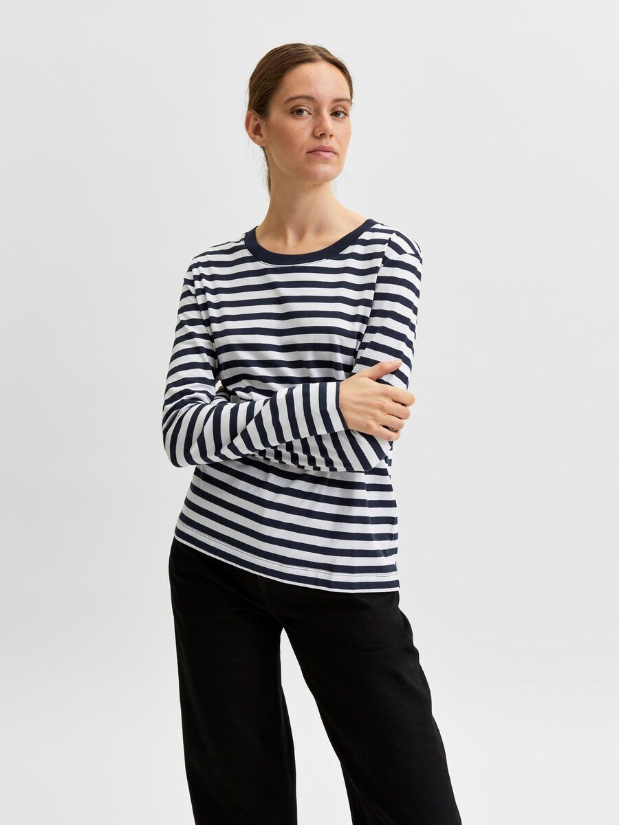 Selected STRIPED - LONG-SLEEVED T-SHIRT, Dark Sapphire, highres - 16065930_DarkSapphire_663229_003.jpg