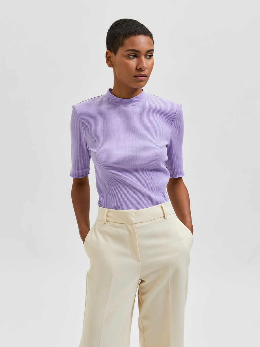 Selected RIBSTOF BIOLOGISCH KATOEN T-SHIRT, Violet Tulip, highres - 16077382_VioletTulip_003.jpg