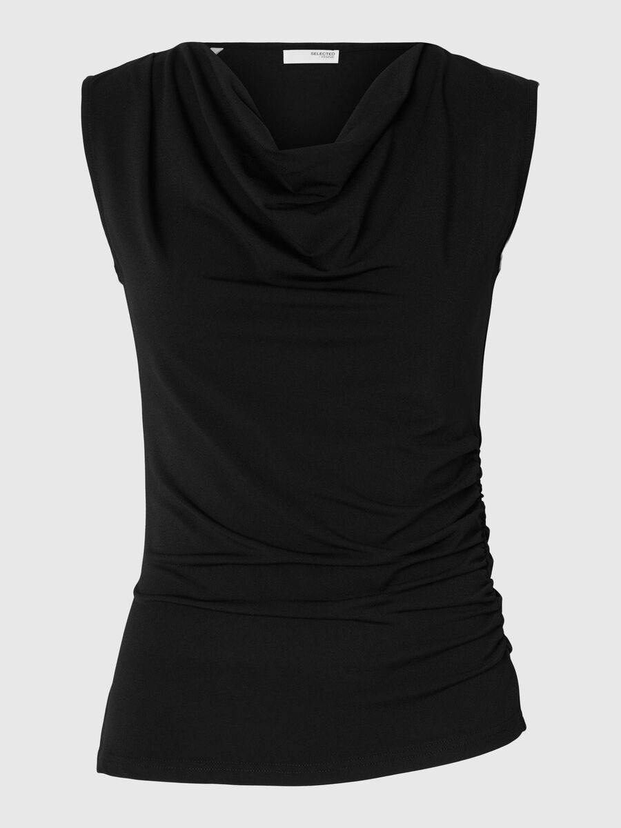 Selected RUCHED SLEEVELESS TOP, Black, highres - 16096618_Black_001.jpg