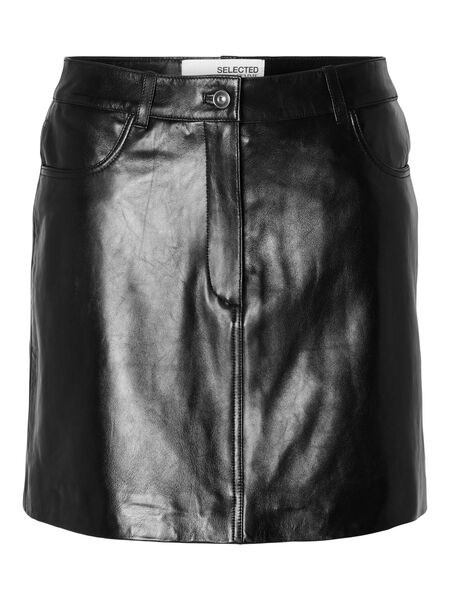 Selected LEATHER MINI SKIRT, Black, highres - 16092320_Black_001.jpg