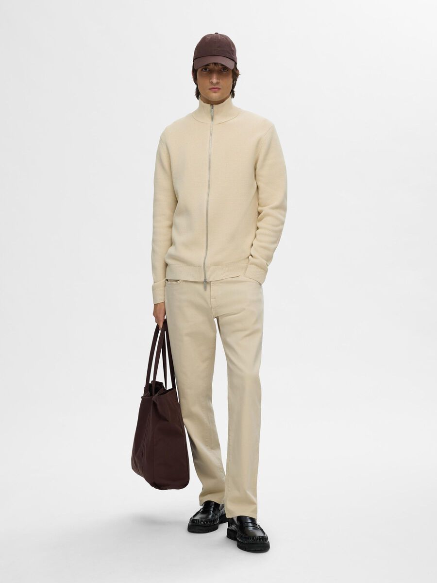 Selected ZIPPED HIGH NECK KNITTED CARDIGAN, Oatmeal, highres - 16096883_Oatmeal_005.jpg