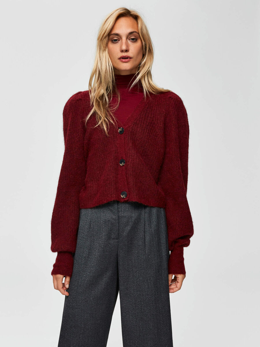 Selected CROPPED - KNITTED CARDIGAN, Cabernet, highres - 16068705_Cabernet_003.jpg
