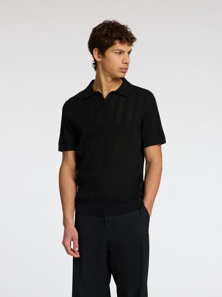 Selected 100% BOMULL STRIKKET POLOSKJORTE, Black, highres - 16096390_Black_003.jpg