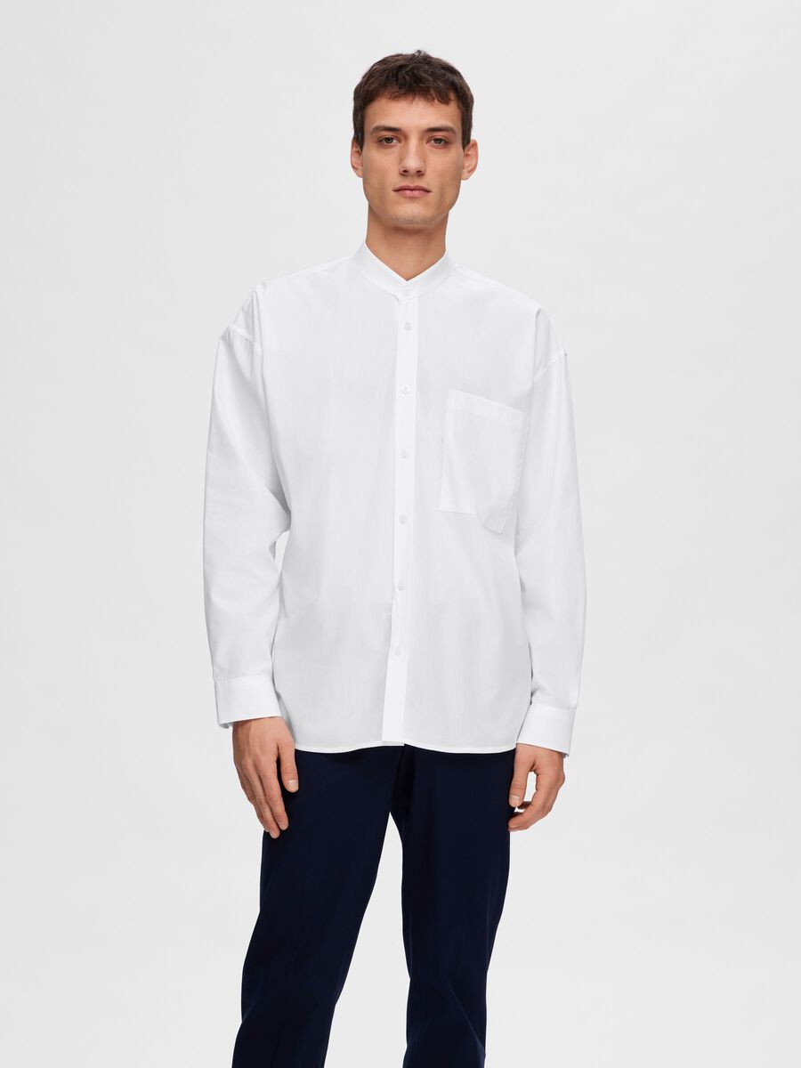 Selected BANDED COLLAR SHIRT, White, highres - 16094088_White_003.jpg