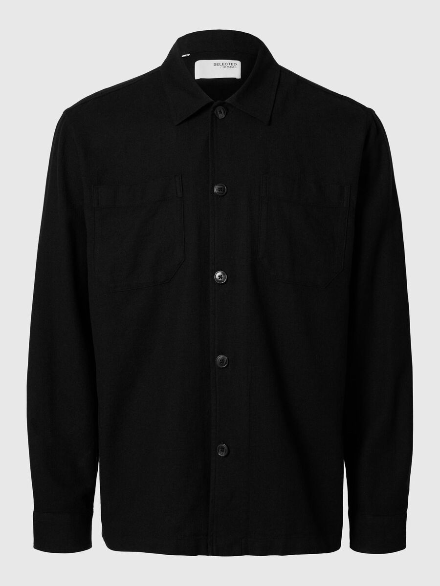Selected LINEN BLEND OVERSHIRT, Black, highres - 16096220_Black_001.jpg