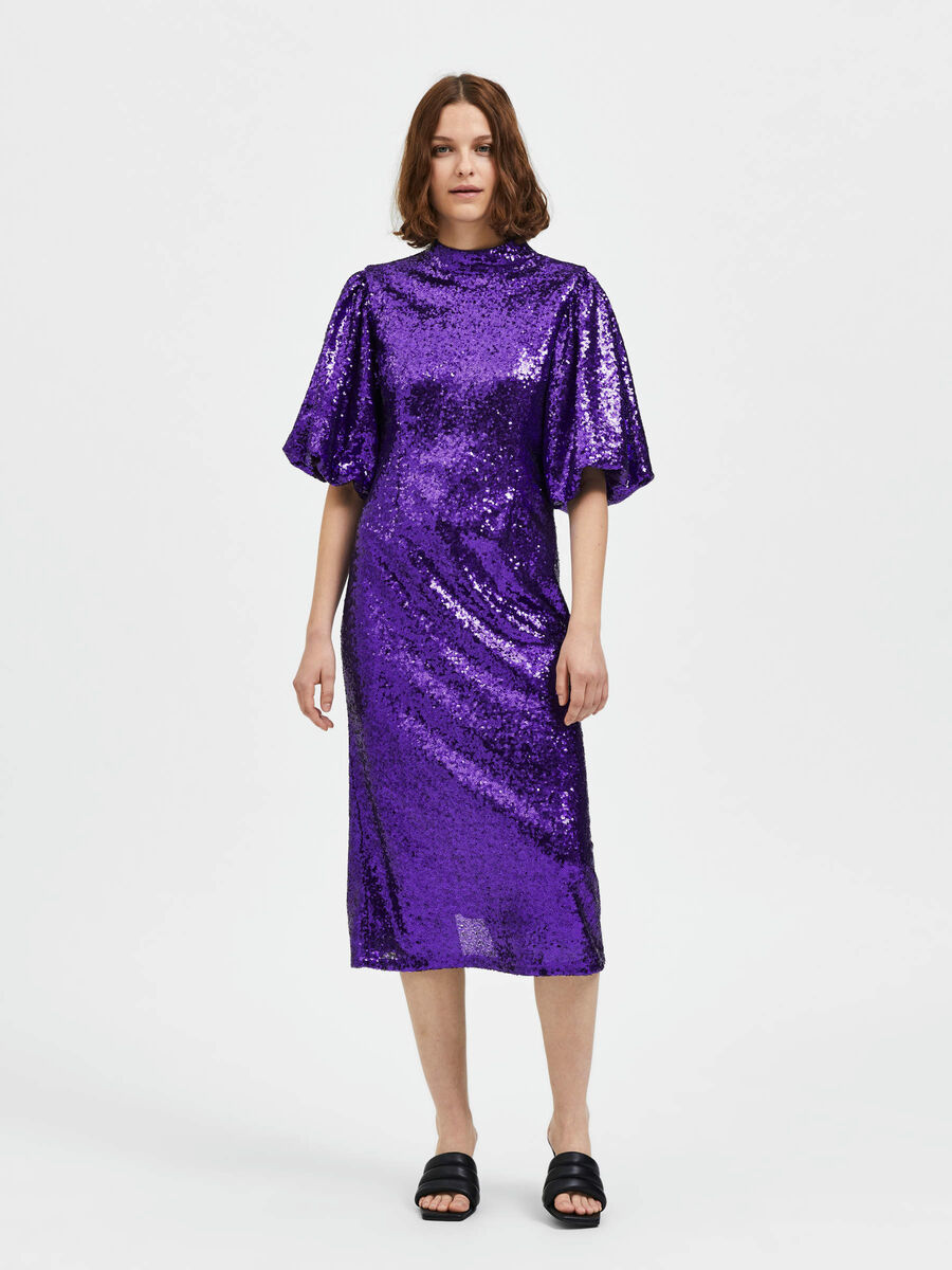 Selected SEQUIN MIDI DRESS, Acai, highres - 16086217_Acai_003.jpg