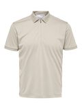 Selected ZIPPER POLO SHIRT, Oatmeal, highres - 16079026_Oatmeal_001.jpg