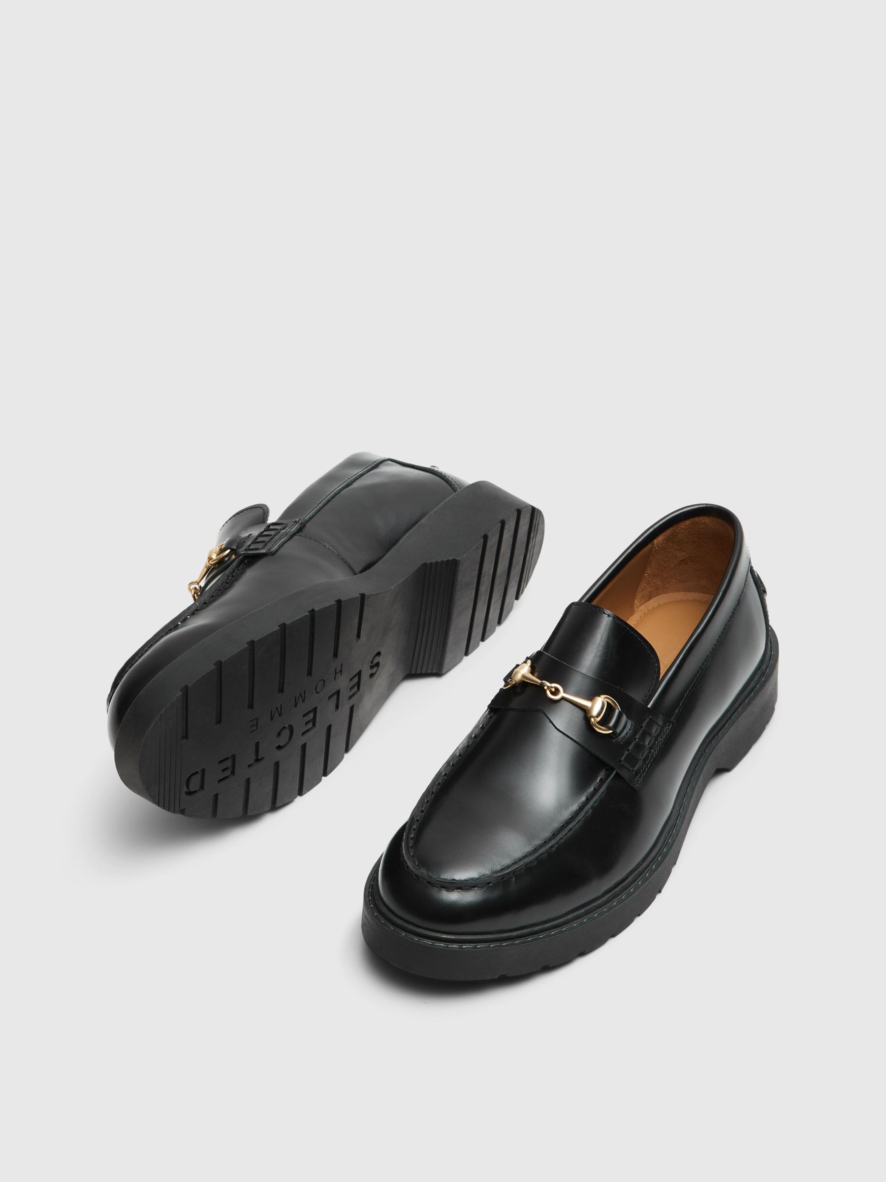 LEER HORSEBIT INSTAPPERS Zwart SELECTED HOMME