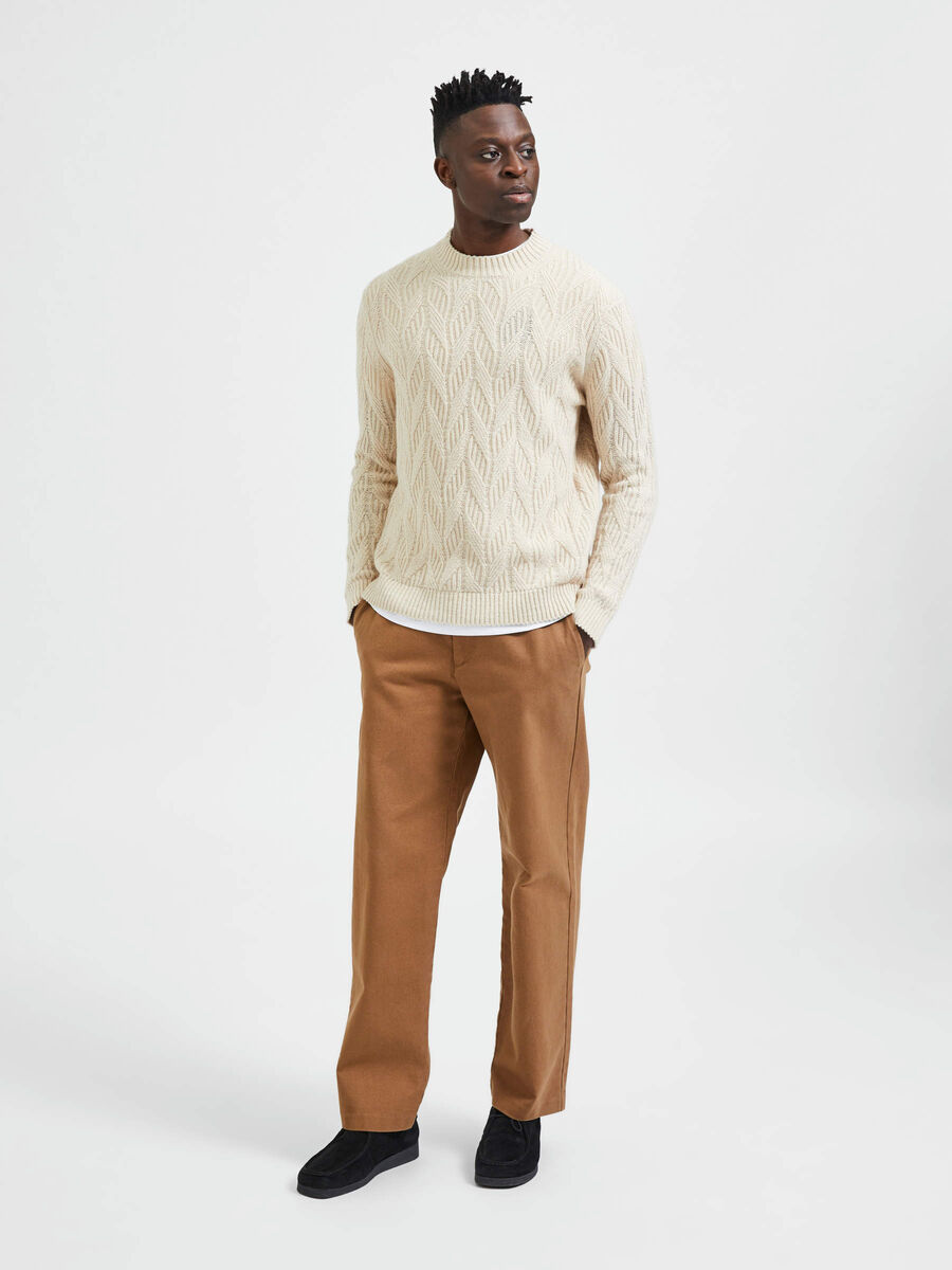 Selected CABLE KNIT KNITTED PULLOVER, Oatmeal, highres - 16086686_Oatmeal_005.jpg