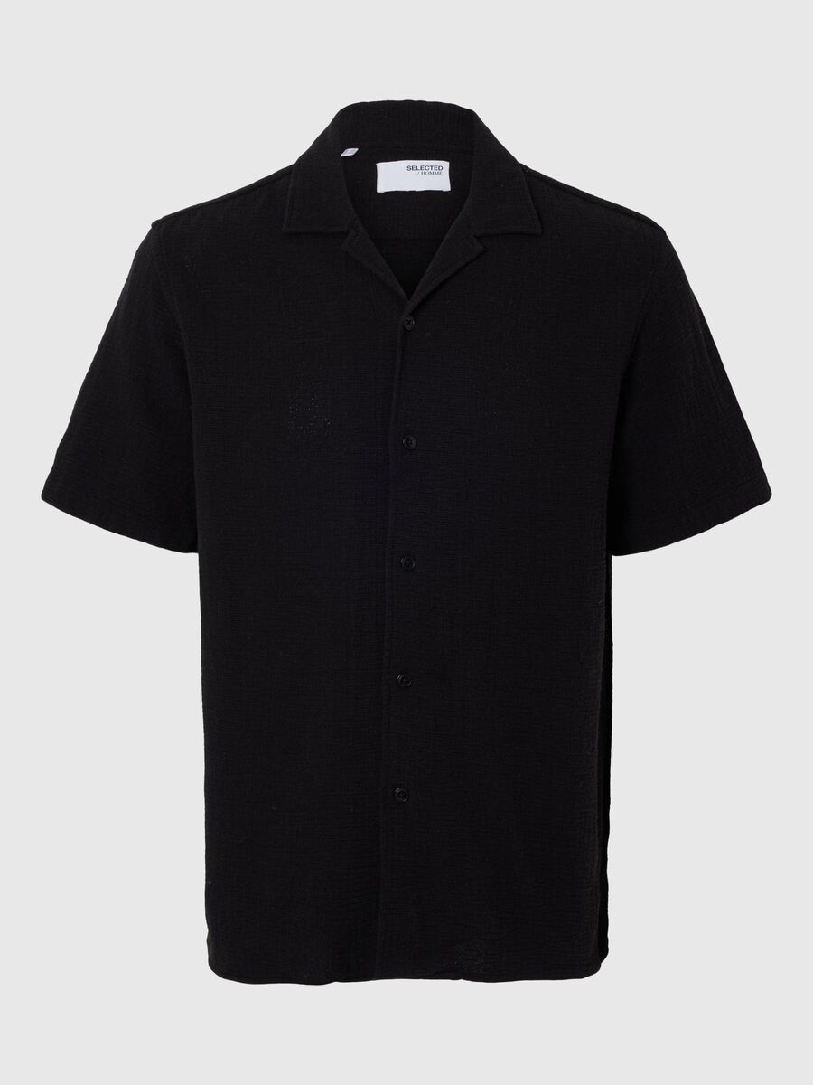 Selected COTTON SHORT SLEEVED SHIRT, Black, highres - 16089552_Black_001.jpg