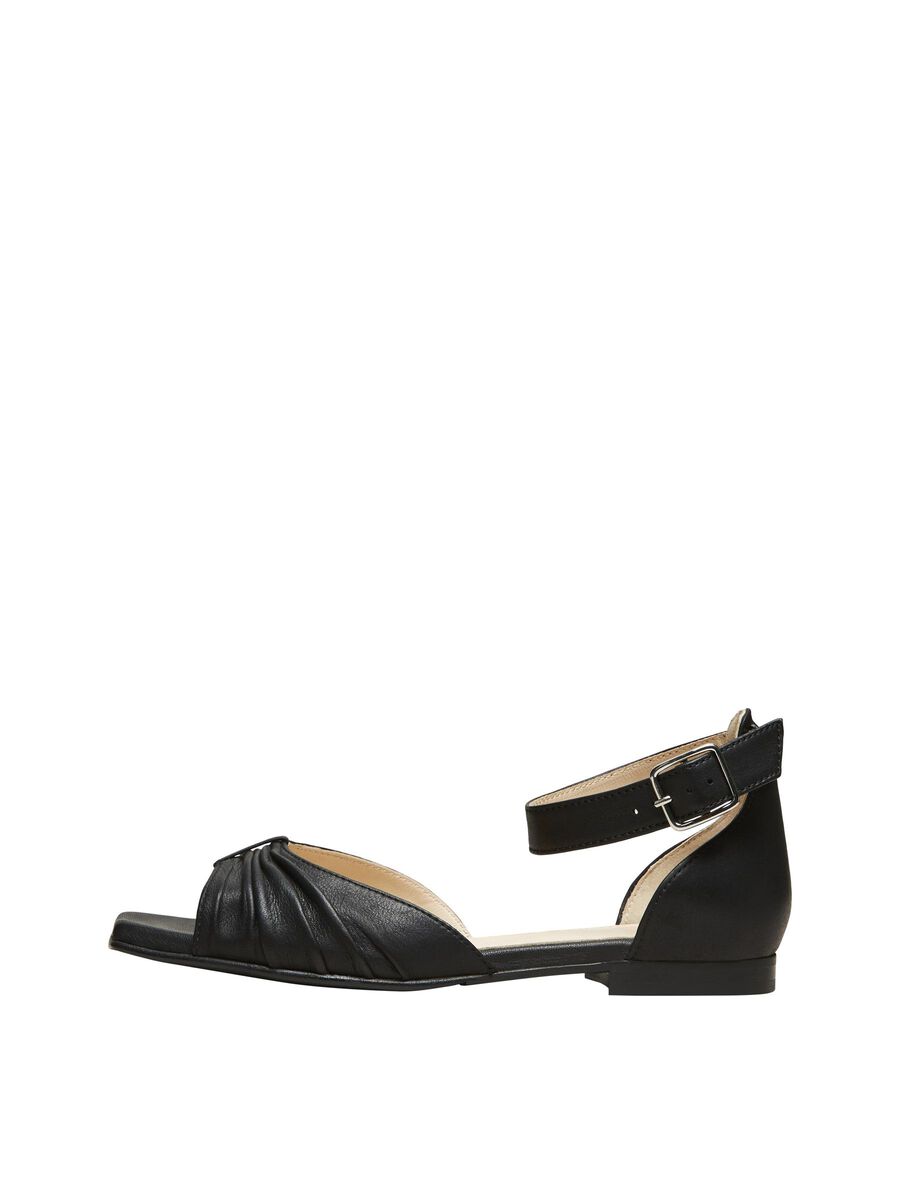 Selected CUIR À BOUT CARRÉ SANDALES, Black, highres - 16078811_Black_001.jpg