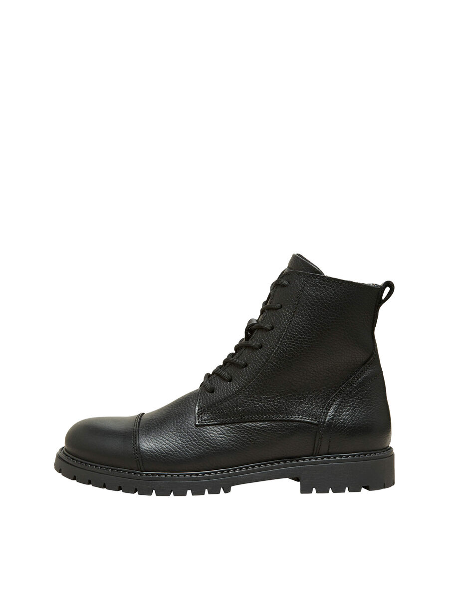 Selected TEXTURED LEATHER BOOTS, Black, highres - 16081316_Black_001.jpg