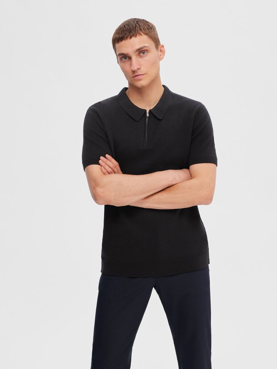 Selected KNITTED POLO SHIRT, Black, highres - 16092578_Black_003.jpg