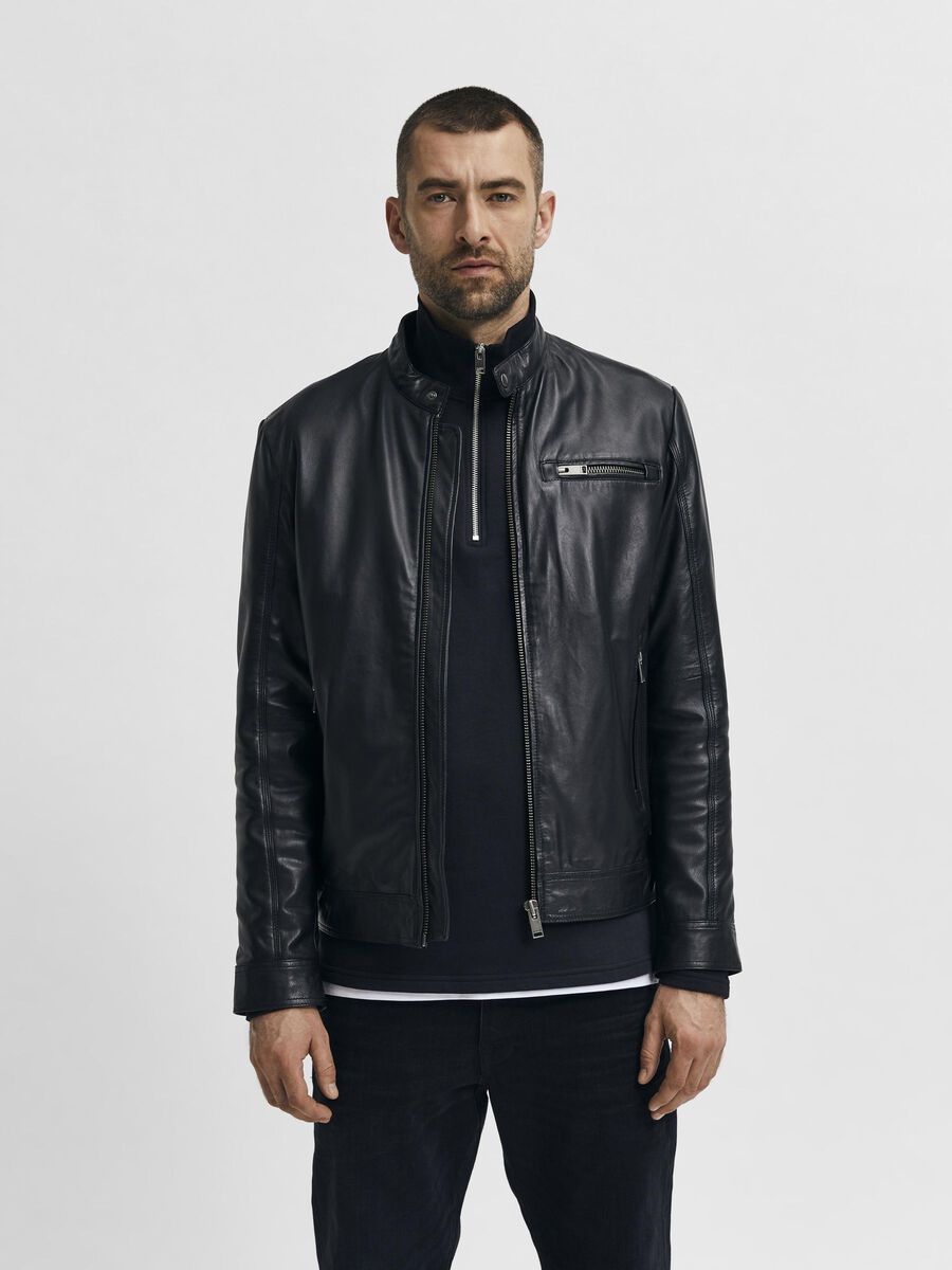 Selected Homme SLHICONIC CLASSIC Leather Jacket Black ...